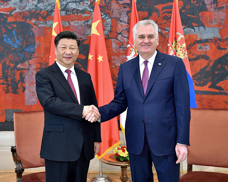 6月18日，國家主席習近平在貝爾格萊德同塞爾維亞總統尼科利奇舉行會談。 新華社記者 李濤 攝