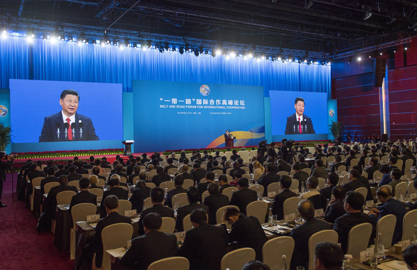 5月14日，國(guó)家主席習(xí)近平在北京出席“一帶一路”國(guó)際合作高峰論壇開(kāi)幕式，並發(fā)表題為《攜手推進(jìn)“一帶一路”建設(shè)》的主旨演講。 新華社記者李學(xué)仁 攝