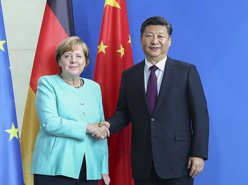 7月5日，國家主席習(xí)近平在柏林同德國總理默克爾舉行會談。新華社記者謝環(huán)馳攝