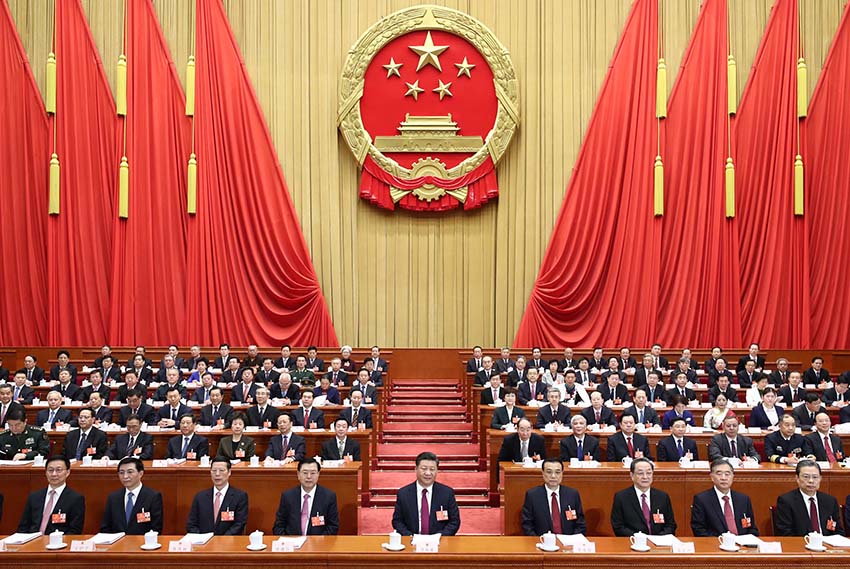 2018年3月5日，第十三屆全國人民代表大會第一次會議在北京人民大會堂開幕。黨和國家領導人習近平、李克強、張德江、俞正聲、張高麗、汪洋、王滬寧、趙樂際、韓正等出席會議。新華社記者 鞠鵬 攝