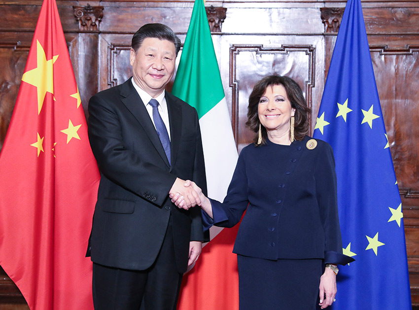 3月22日，國家主席習近平在羅馬會見意大利參議長卡塞拉蒂。 新華社記者 姚大偉 攝