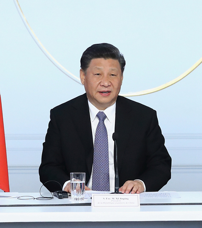 3月26日，國家主席習近平在巴黎出席中法全球治理論壇閉幕式並致辭。 新華社記者 鞠鵬 攝