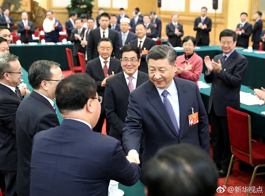 3月7日，中共中央總書記、國(guó)家主席、中央軍委主席習(xí)近平參加十三屆全國(guó)人大二次會(huì)議甘肅代表團(tuán)的審議。 新華社記者 鞠鵬 攝