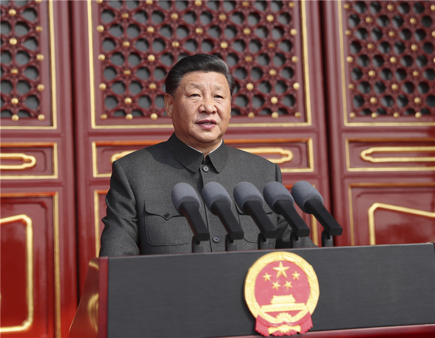 10月1日上午，慶祝中華人民共和國成立70周年大會在北京天安門廣場隆重舉行。中共中央總書記、國家主席、中央軍委主席習(xí)近平發(fā)表重要講話。 新華社記者 鞠鵬 攝