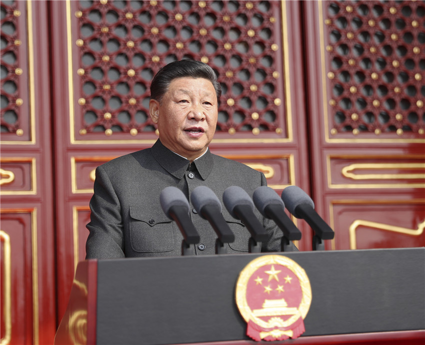 10月1日上午，慶祝中華人民共和國成立70周年大會在北京天安門廣場隆重舉行。中共中央總書記、國家主席、中央軍委主席習(xí)近平發(fā)表重要講話。 新華社記者 鞠鵬 攝