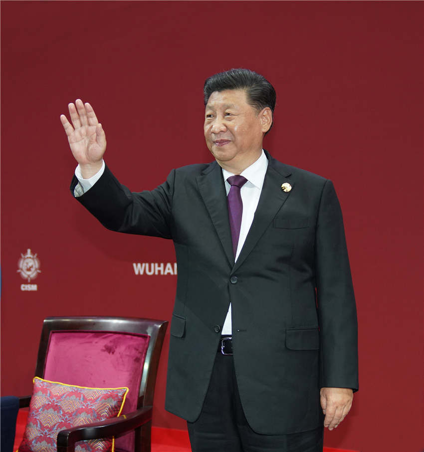 10月18日，中共中央總書記、國家主席、中央軍委主席習近平在武漢出席第七屆世界軍人運動會開幕式並宣布運動會開幕。 新華社記者 李剛 攝