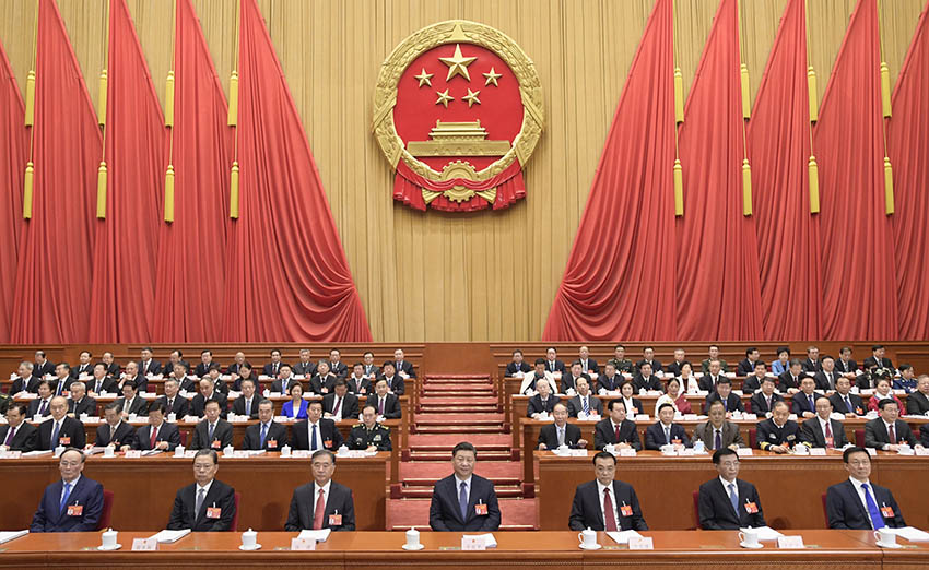 3月5日，第十三屆全國人民代表大會第二次會議在北京人民大會堂開幕。黨和國家領導人習近平、李克強、汪洋、王滬寧、趙樂際、韓正、王岐山等出席會議。 新華社記者 李學仁 攝