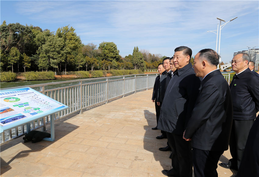 1月19日至21日，中共中央總書記、國家主席、中央軍委主席習近平來到雲南，看望慰問各族干部群眾，向全國人民致以新春祝福。這是20日下午，習近平在昆明滇池星海半島生態濕地考察調研。新華社記者 鞠鵬 攝